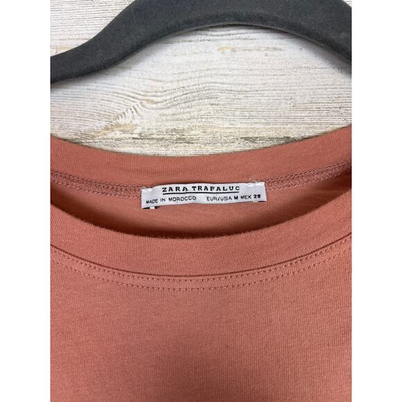 Zara Trafaluc Women’s M Salmon Boho Long Sleeve Peplum Blouse Top Shirt - Picture 3 of 3